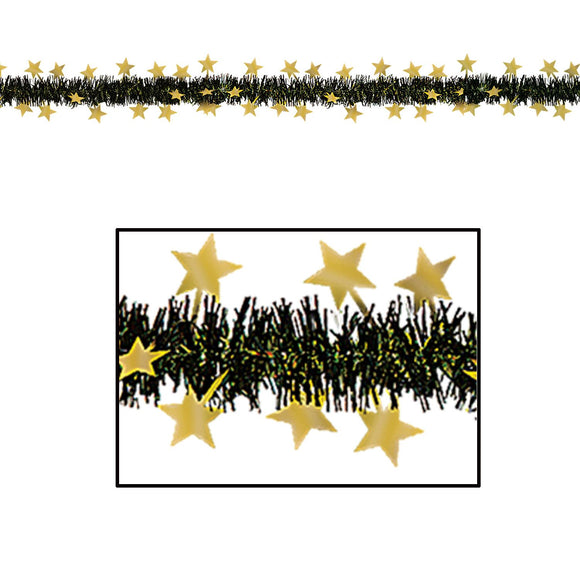 Beistle Black and Gold Metallic Star Garland - Party Supply Decoration for New Years