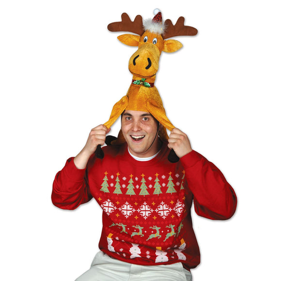Beistle Plush Christmas Moose Hat  (1/Card) Party Supply Decoration : Christmas/Winter