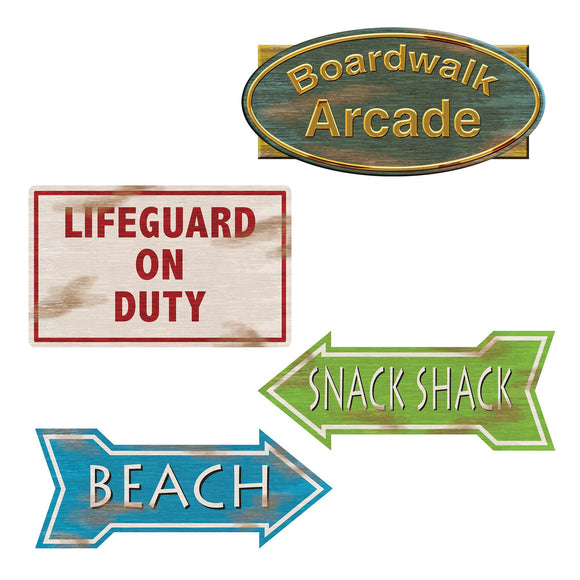 Beistle Beach Sign Cutouts 12 in -14 in  (4/Pkg) Party Supply Decoration : Luau