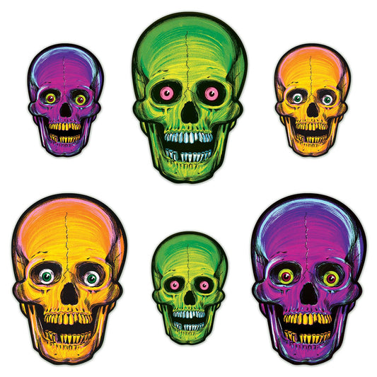 Beistle Vintage Halloween Nite-Glo Skull Cutouts   (6/Pkg) Party Supply Decoration : Halloween-Vintage