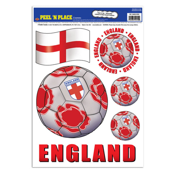 Beistle England Soccer Peel 'N Place (6/Sheet) - Party Supply Decoration for Soccer