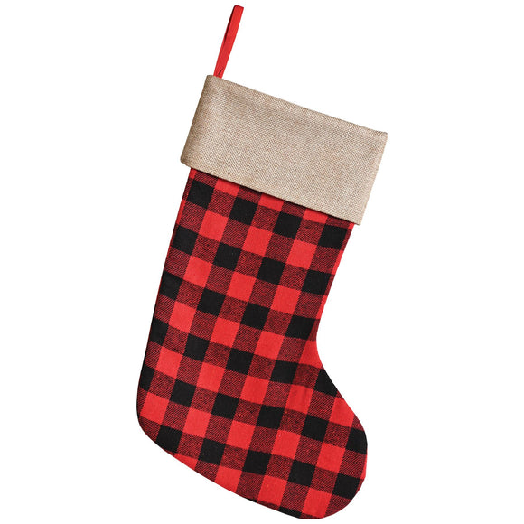 Beistle Plaid Stocking - Red & White - Party Supply Decoration for Christmas / Winter