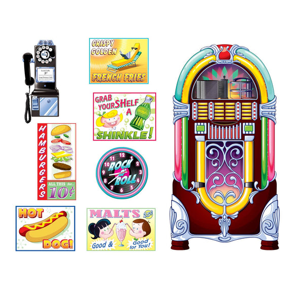 Beistle Soda Shop Signs and Jukebox Props 11 in -5' (8/Pkg) Party Supply Decoration : 50's/Rock & Roll