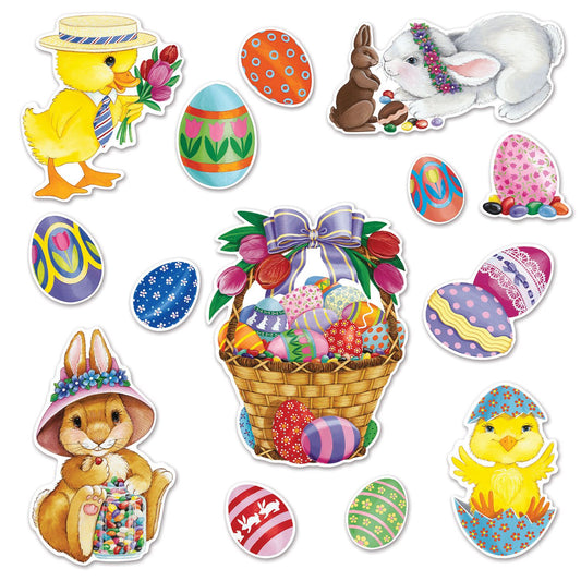 Beistle Easter Basket & Friends Cutouts   (14/Pkg) Party Supply Decoration : Easter