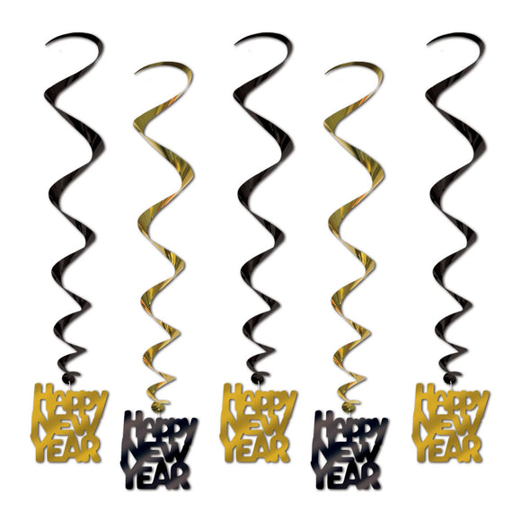 Beistle Black and Gold Happy New Year Whirls (5/pkg) - Party Supply Decoration for New Years