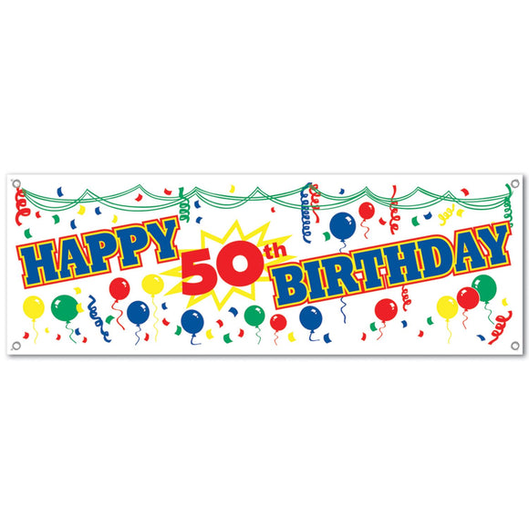 Beistle Happy 50th Birthday Sign Banner 5' x 21 in  (1/Pkg) Party Supply Decoration : Birthday-Age Specific