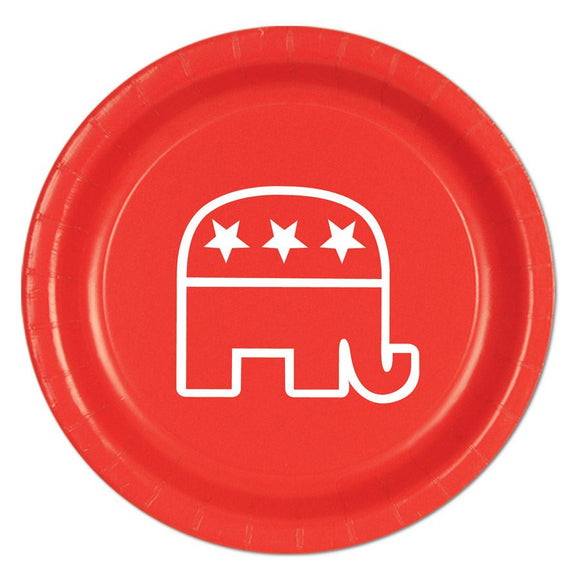 Beistle Red Republican Plates (8/pkg) - Party Supply Decoration for Patriotic