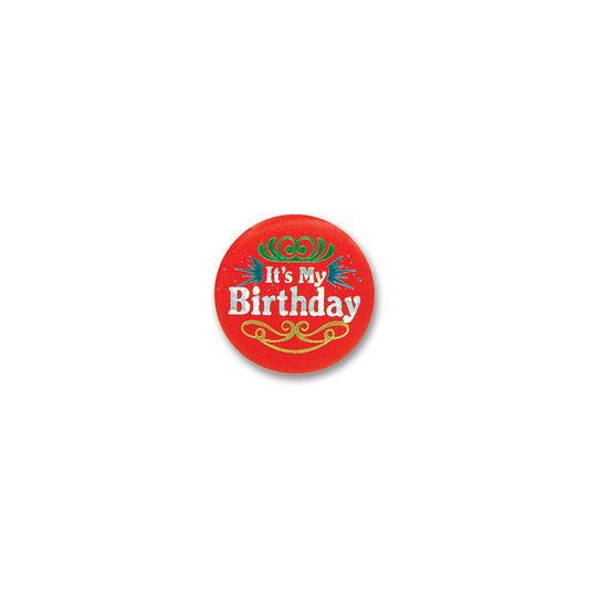 Beistle Red It's My Birthday Satin Button - Party Supply Decoration for Birthday