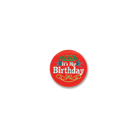 Beistle Red It's My Birthday Satin Button - Party Supply Decoration for Birthday
