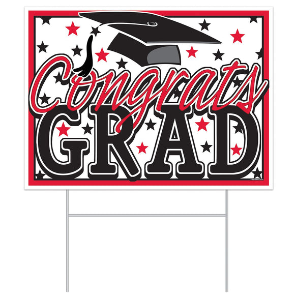 Beistle All-Weather Congrats Grad Yard Sign - Red 110.5 in  x 150.5 in  (1/Pkg) Party Supply Decoration : Graduation