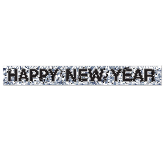 Beistle Silver Metallic Happy New Year Fringe Banner 70.5 in  x 5' (1/Pkg) Party Supply Decoration : New Years