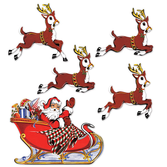 Beistle Vintage Christmas Santa & Sleigh Cutouts  (5/Pkg) Party Supply Decoration : Christmas-Vintage