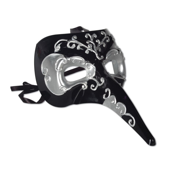 Beistle Black and Silver Long Nose Mask - Party Supply Decoration for Mardi Gras