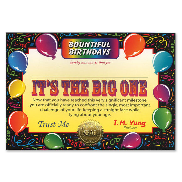 Beistle It's The Big One Certificate - Party Supply Decoration for Over-The-Hill
