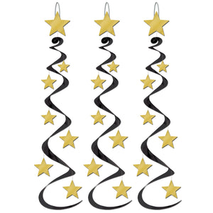 Beistle Black and Gold Star Whirls (3/pkg) - Party Supply Decoration for New Years