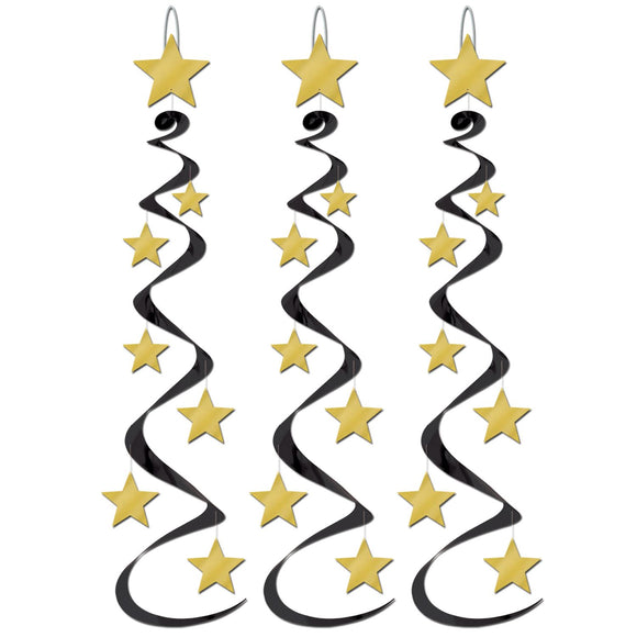 Beistle Black and Gold Star Whirls (3/pkg) - Party Supply Decoration for New Years