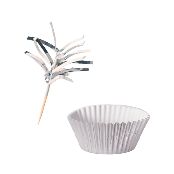 Beistle Metallic Cupcake Liners & Picks - Silver - Party Supply Decoration for General Occasion