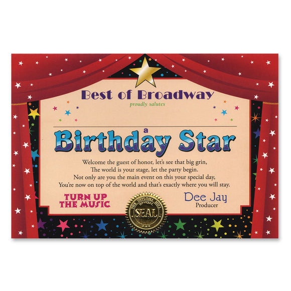 Beistle Birthday Star Award Certificates - Party Supply Decoration for Birthday
