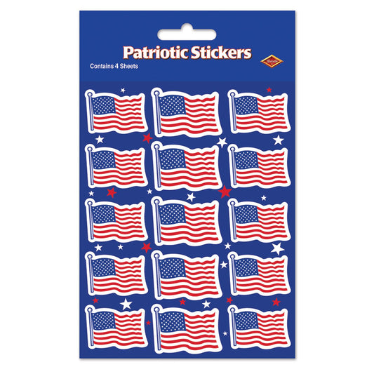 Beistle US Flag Stickers (4 sheets/pkg) - Party Supply Decoration for Patriotic