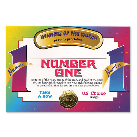 Beistle Number One Certificate - Party Supply Decoration for Educational