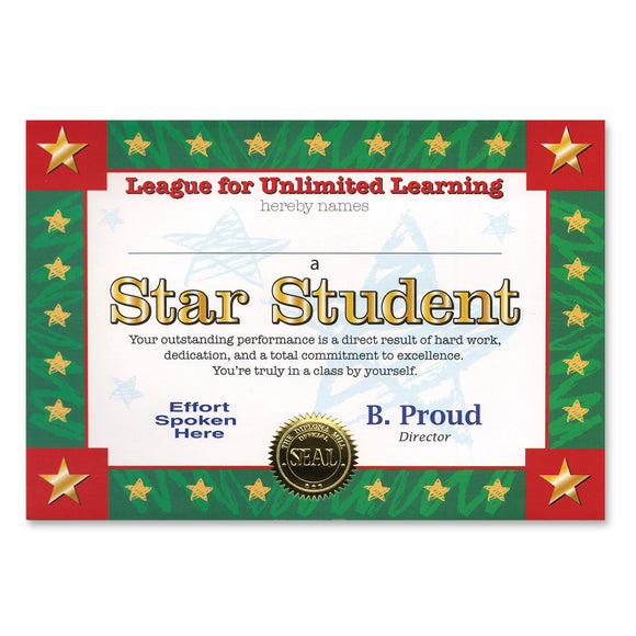 Beistle Star Student Award Certificates - Party Supply Decoration for Educational