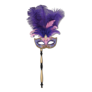 Beistle Gemstone and Feather Mask w/ Stick - Party Supply Decoration for Mardi Gras