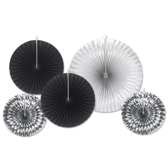 Beistle Black and Silver Assorted Paper & Foil Decorative Fans - Party Supply Decoration for New Years