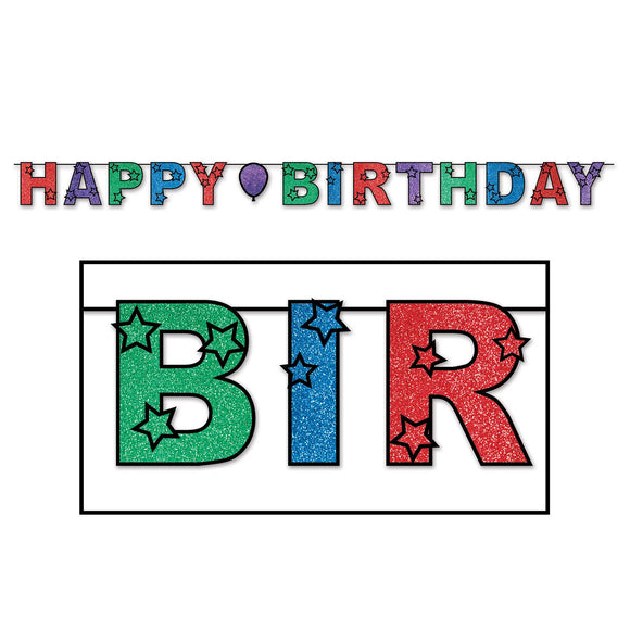 Beistle Glittered Happy Birthday Streamer 80.5 in  x 10' (1/Pkg) Party Supply Decoration : Birthday