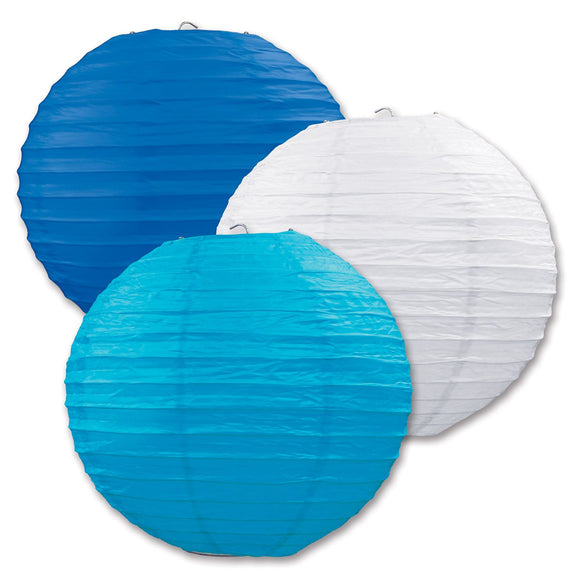 Beistle Blue, White, and Turquoise, Paper Lanterns (3 Paper Lanterns Per Package) - Party Supply Decoration for General Occasion