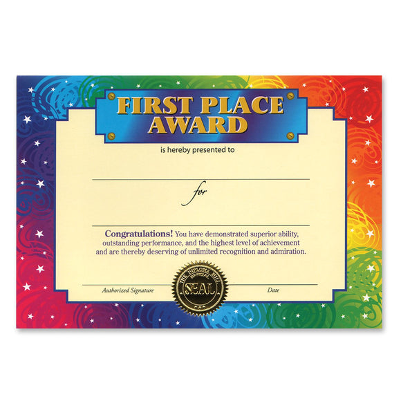 Beistle First Place Award Certificates - Party Supply Decoration for Educational
