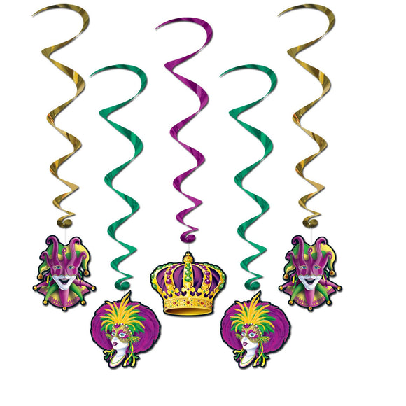 Beistle Mardi Gras Whirls (5/pkg) - Party Supply Decoration for Mardi Gras
