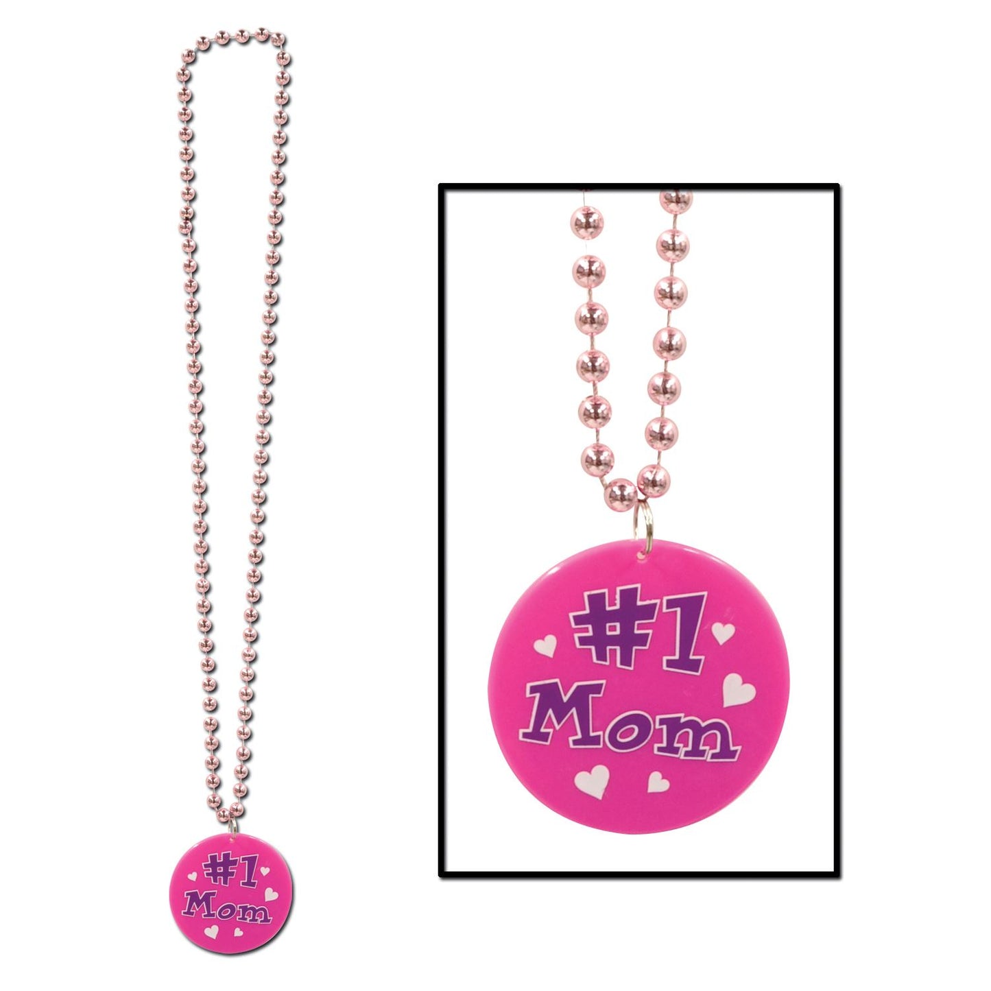 Beistle Pink Bead with Printed #1 Mom Medallion (1/pkg) - Party Supply Decoration for Mothers/Fathers Day