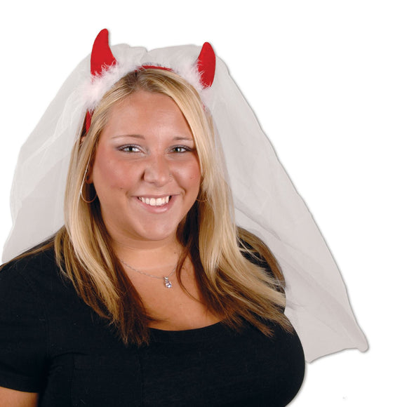 Beistle Devil Horns with Veil Headband  (1/Card) Party Supply Decoration : Bachelorette
