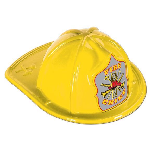 Beistle Yellow Plastic Fire Chief Hat (Silver Shield)   Party Supply Decoration : Fire Prevention