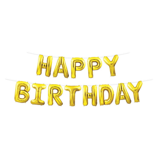 Beistle Happy Birthday Balloon Streamer - Gold 140.25 in  x 12' (1/Pkg) Party Supply Decoration : Birthday