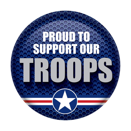 Beistle Proud To Support Our Troops Button - Party Supply Decoration for Patriotic