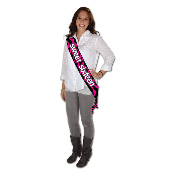 Beistle Sweet Sixteen Satin Sash - Party Supply Decoration for Sweet 16