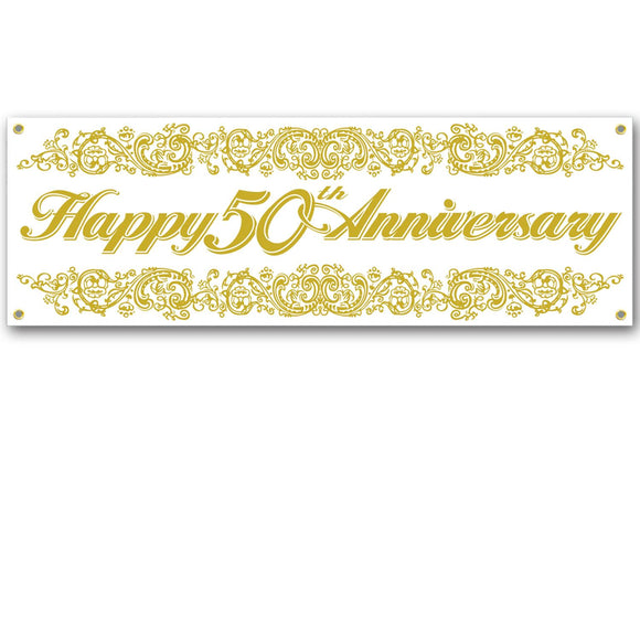 Beistle 50th Anniversary Sign Banner 5' x 21 in  (1/Pkg) Party Supply Decoration : Anniversary