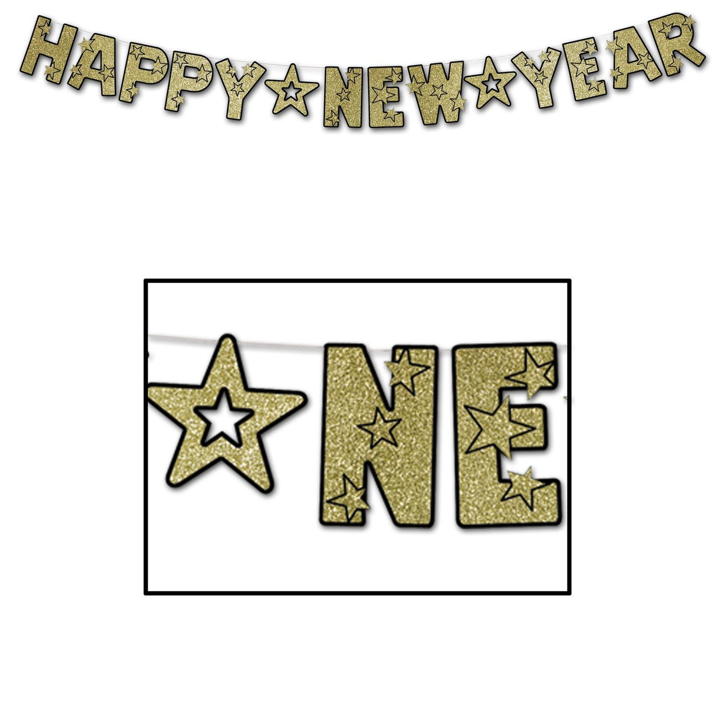 Beistle Black and Gold Glittered Happy New Year Streamer 80.5 in  x 8' (1/Pkg) Party Supply Decoration : New Years