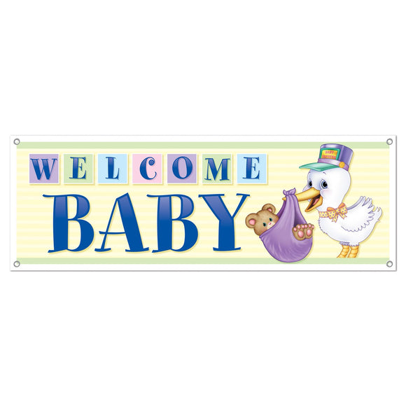 Beistle Welcome Baby Sign Banner 5' x 21 in  (1/Pkg) Party Supply Decoration : Baby Shower