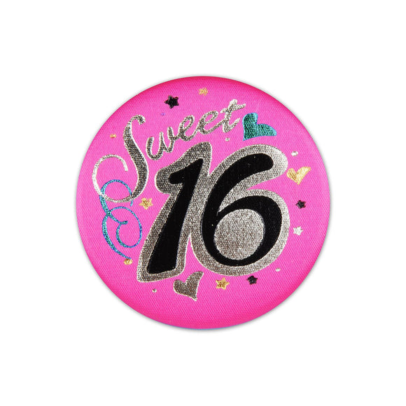 Beistle Sweet Sixteen Satin Button - Party Supply Decoration for Sweet 16