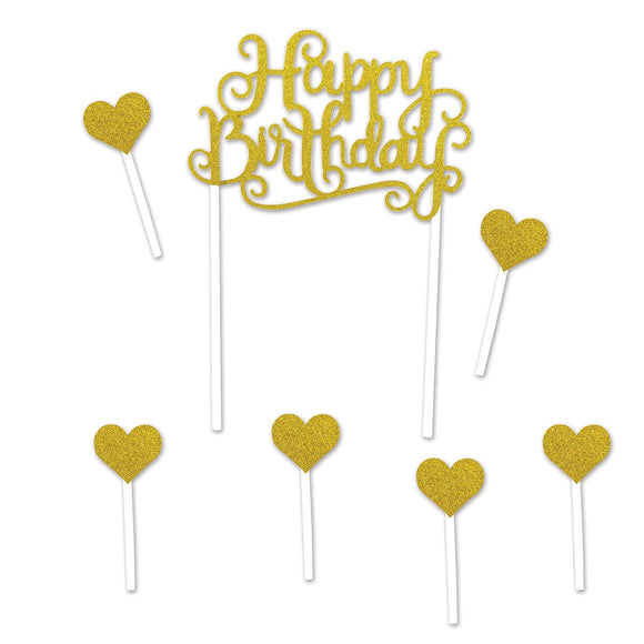 Beistle Glittered Happy Birthday Cake Topper - Party Supply Decoration for Birthday