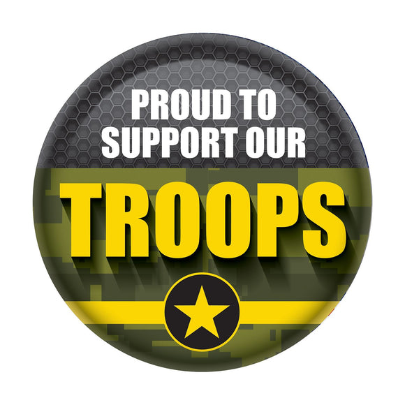 Beistle Proud To Support Our Troops Button - Party Supply Decoration for Patriotic