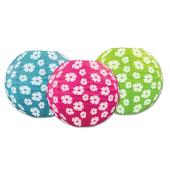 Beistle Hibiscus Paper Lanterns (3 Paper Lanterns Per Package) - Party Supply Decoration for Luau