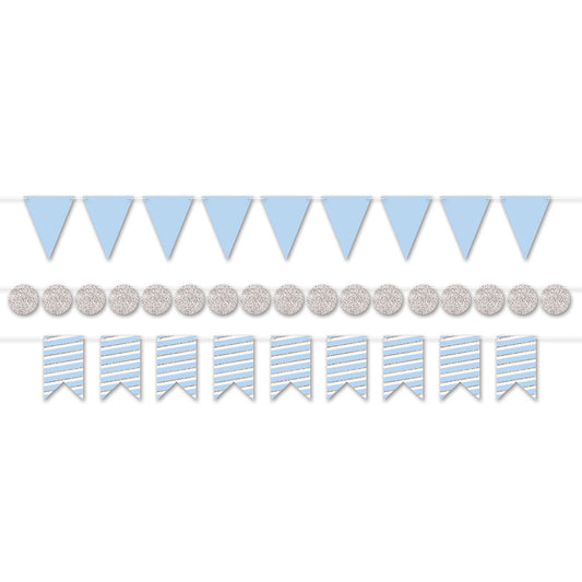 Beistle Mini Streamer Kit - Blue & Silver 2 in  6 in  x 18' (1/Pkg) Party Supply Decoration : General Occasion