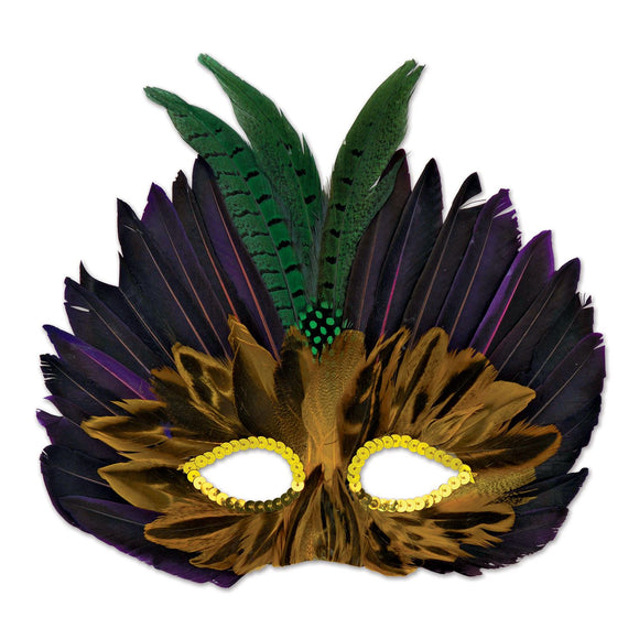 Beistle Mardi Gras Feathered Mask - Party Supply Decoration for Mardi Gras