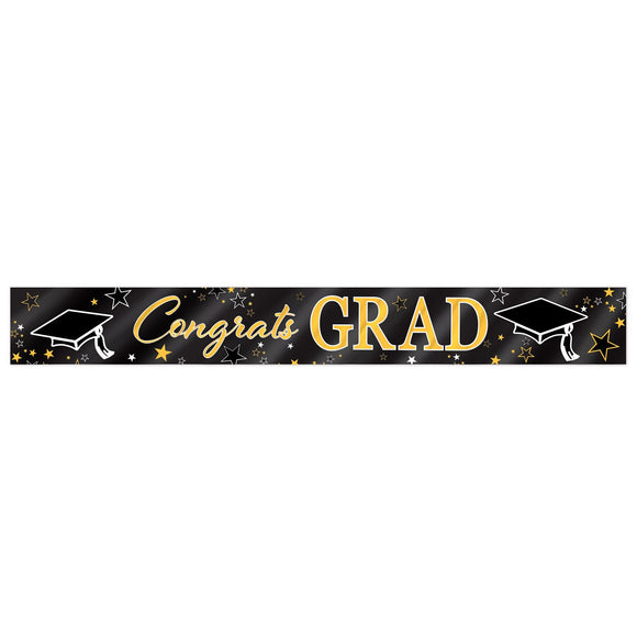 Beistle Metallic Congrats Grad Banner 70.5 in  x 5' (1/Pkg) Party Supply Decoration : Graduation