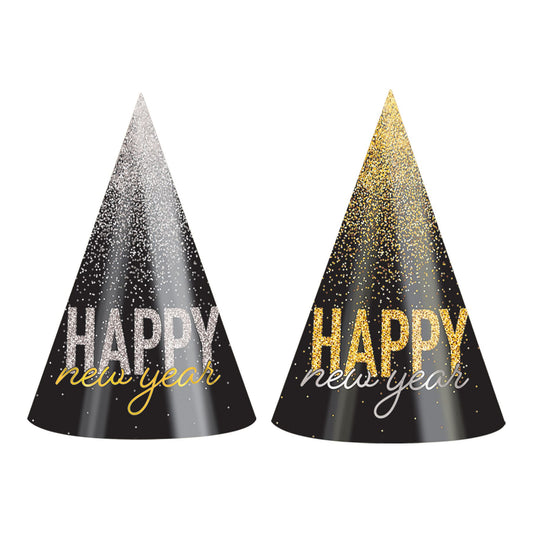 Beistle Silver & Gold Midnight Burst Cone Hats - 25 per pack 9 in   Party Supply Decoration : New Years