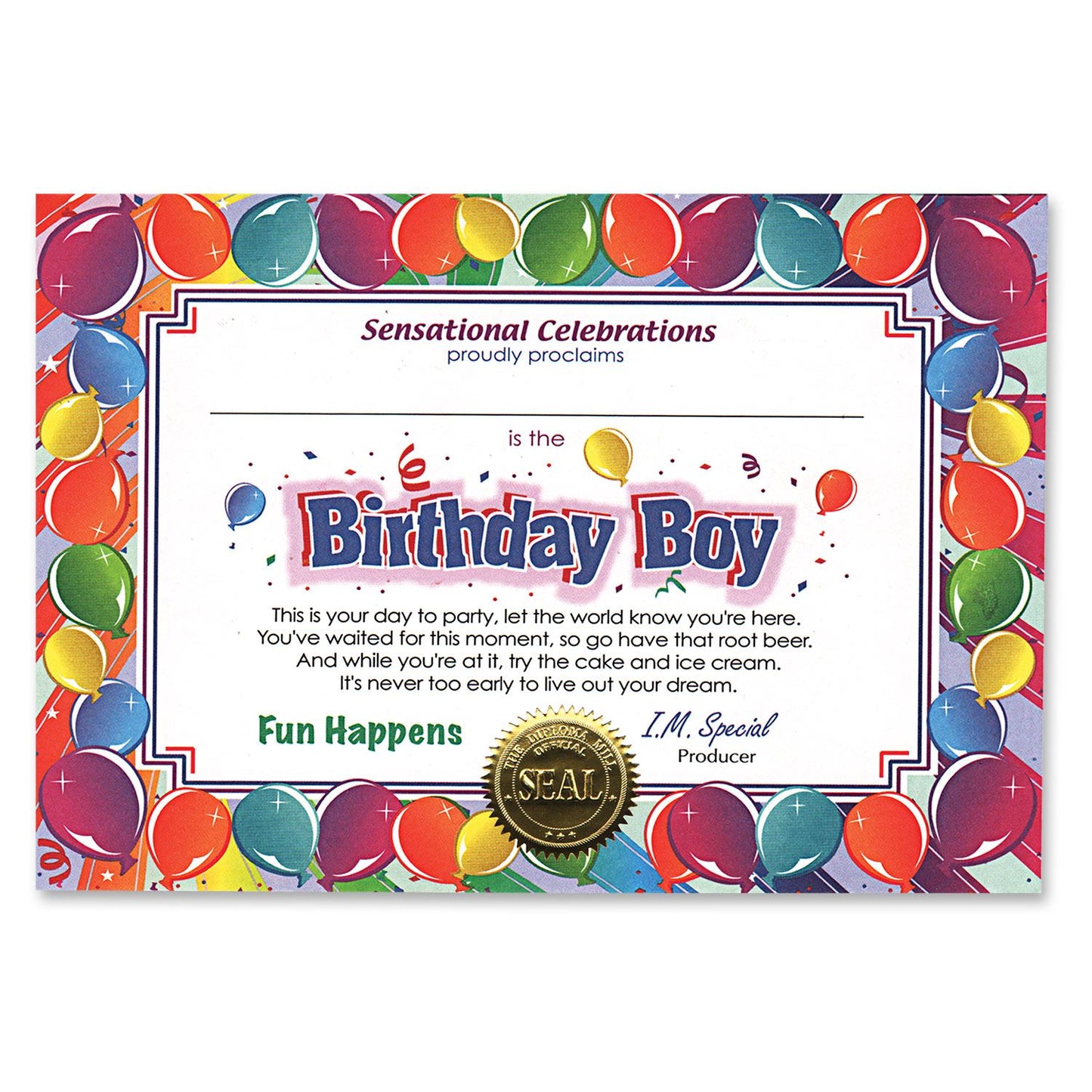 Beistle Birthday Boy Award Certificates - Party Supply Decoration for Birthday