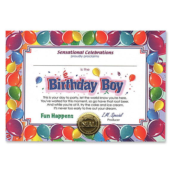 Beistle Birthday Boy Award Certificates - Party Supply Decoration for Birthday